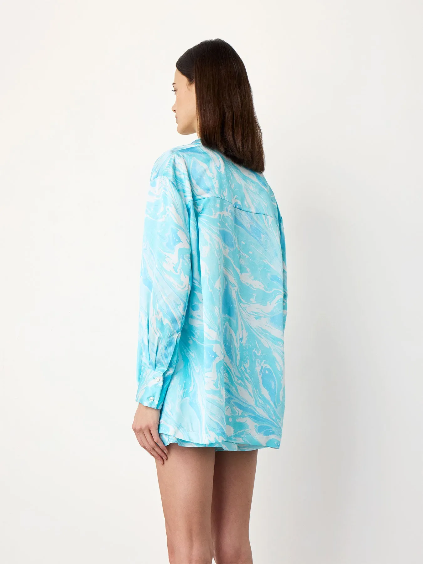 Printed Silk Shirt in Blue Print