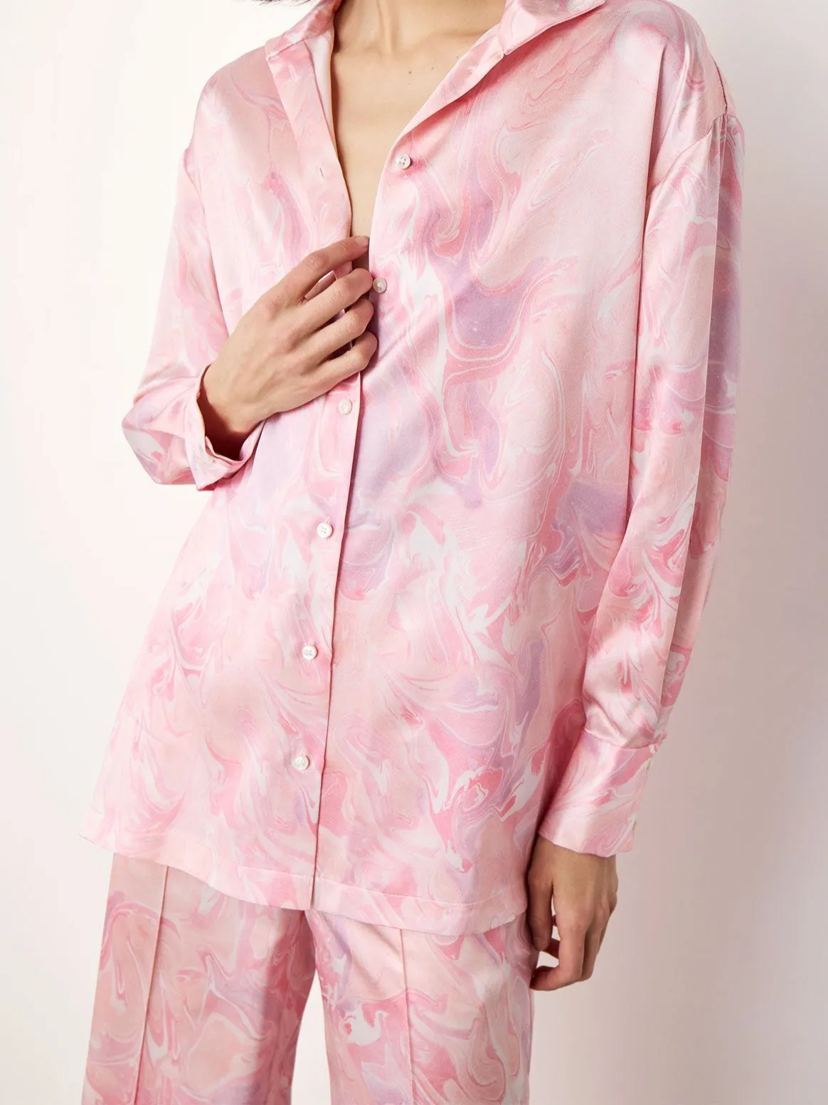 Printed Silk Shirt in Pink Print