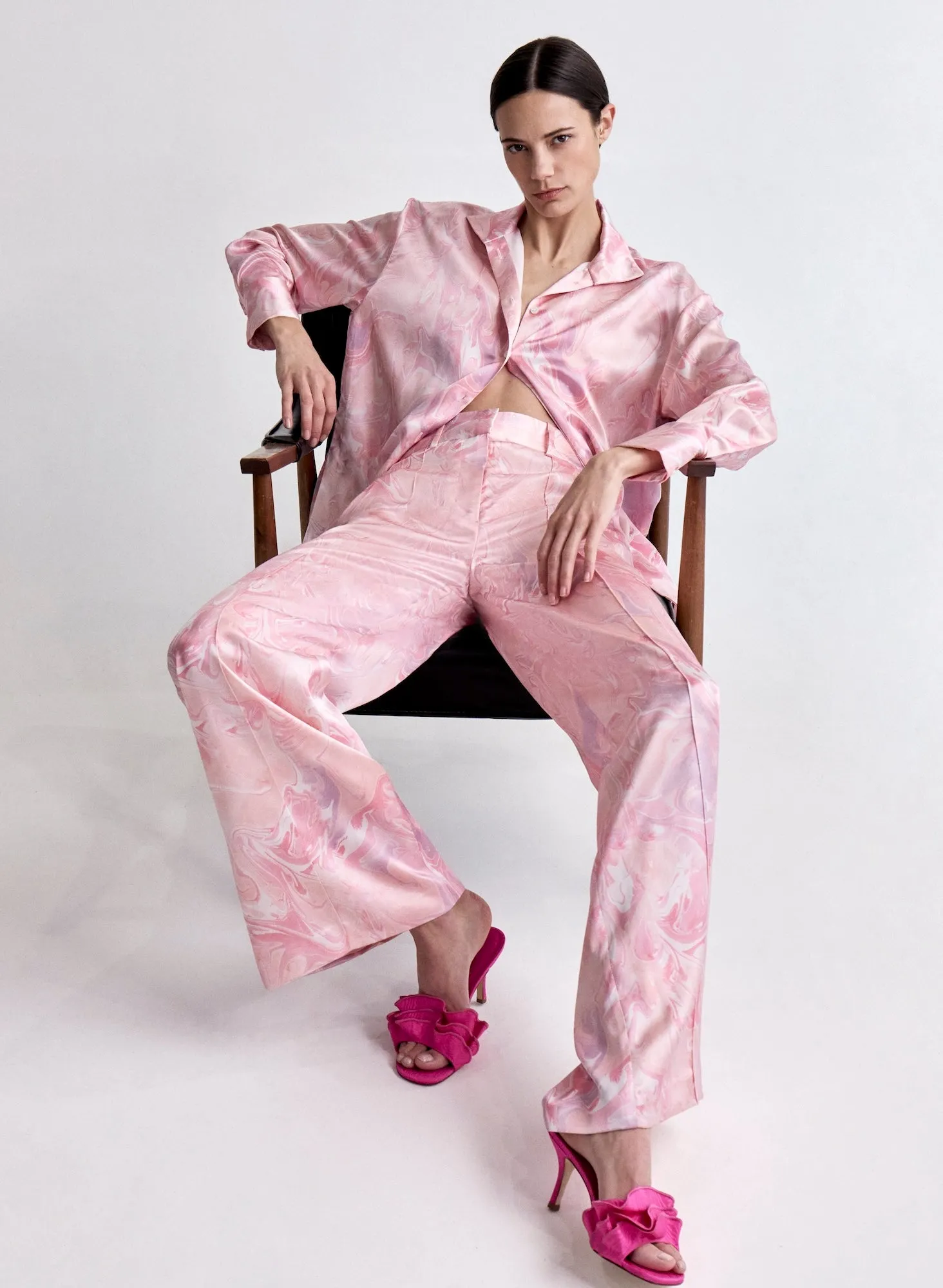 Printed Silk Shirt in Pink Print