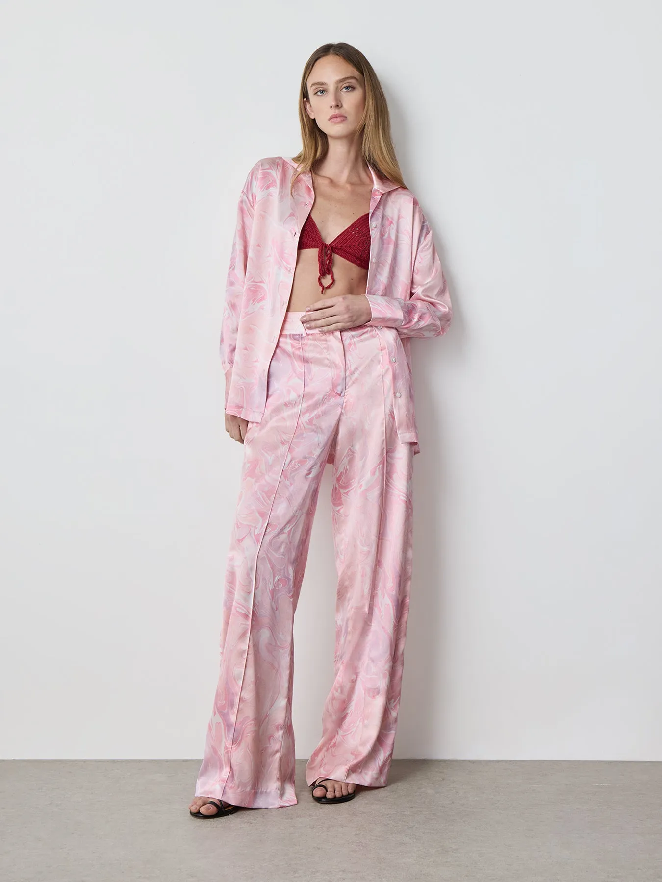 Printed Silk Shirt in Pink Print