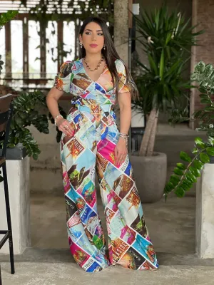 PRINTED TOP AND WIDE PANTS