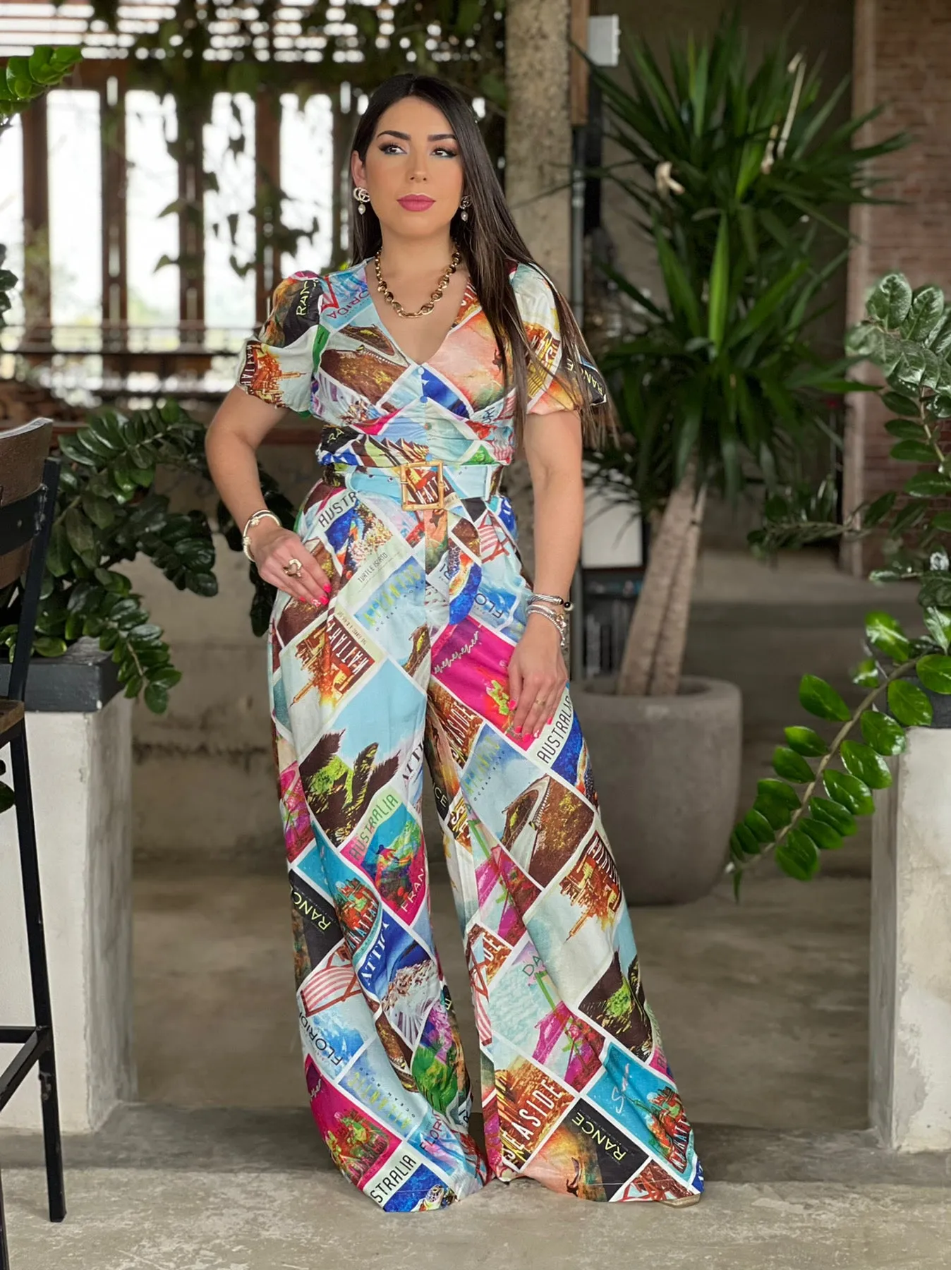 PRINTED TOP AND WIDE PANTS