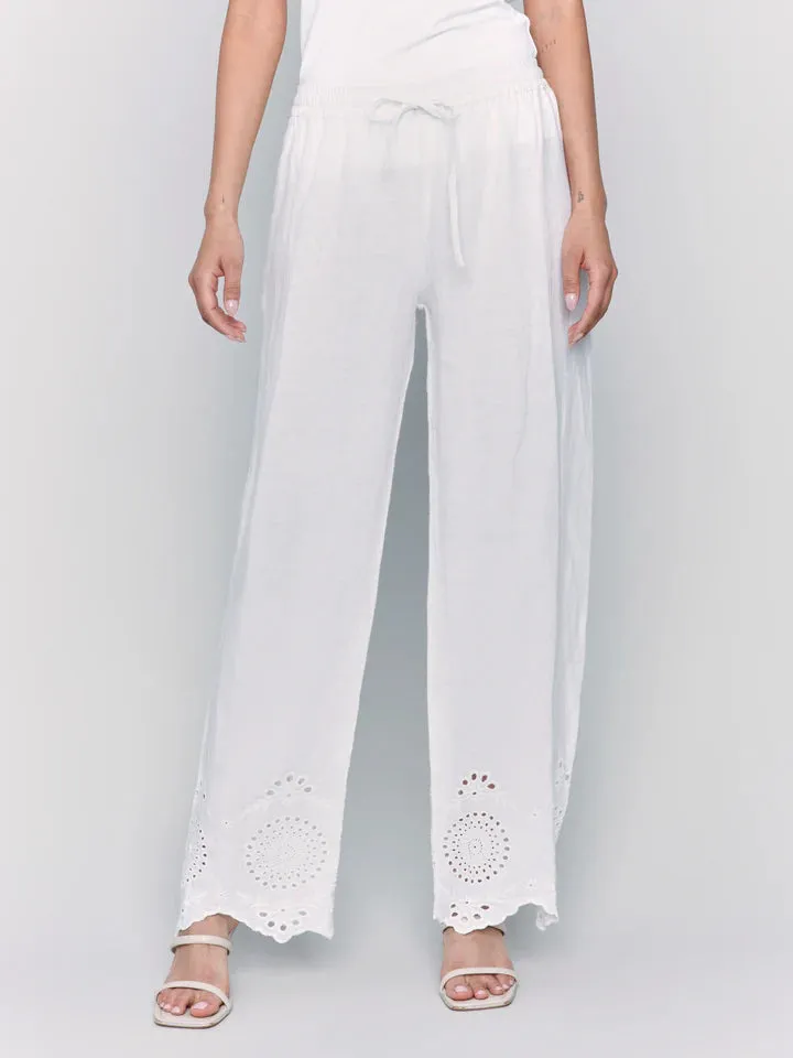Pull-On Embroidered Linen Pants