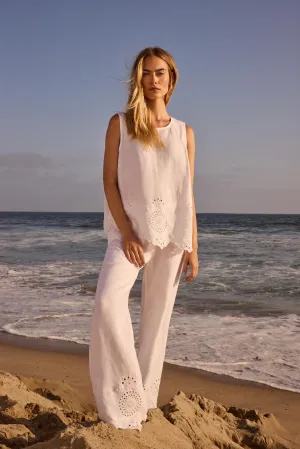 Pull-On Embroidered Linen Pants