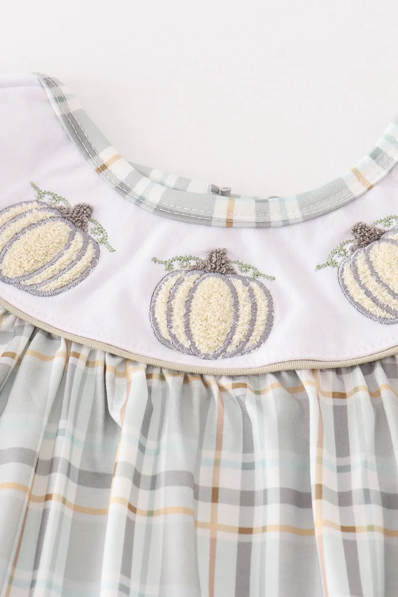 Pumpkin french knot plaid girl set