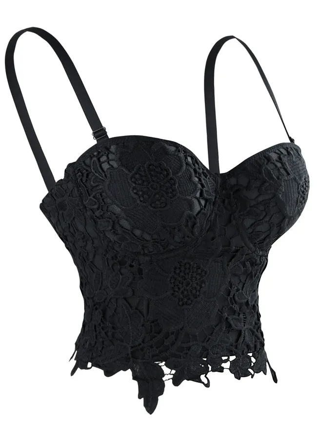 Punk Goth Floral Lace Bustier Corset Party Bralet Crop Top