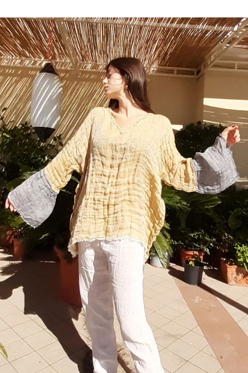 Pure Italian Linen Gold and Grey Positano Large Top