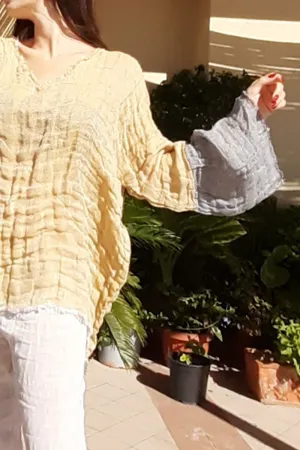 Pure Italian Linen Gold and Grey Positano Large Top
