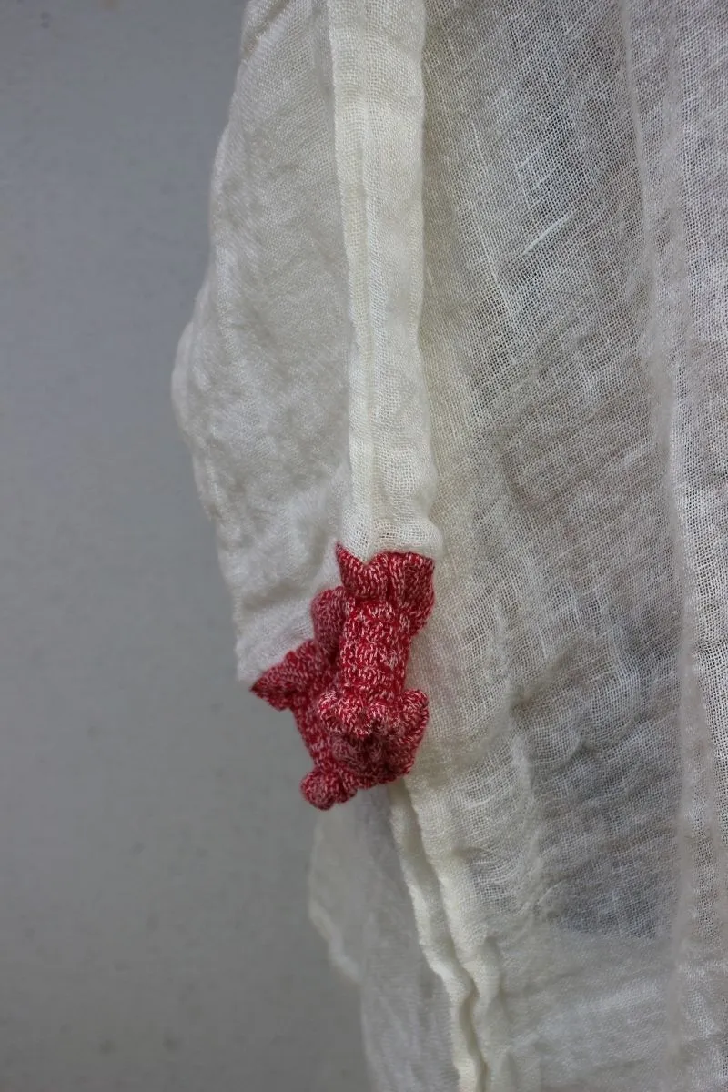 Pure Italian Linen Positano Red and White Long Top