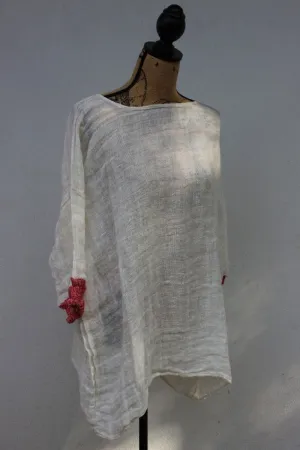 Pure Italian Linen Positano Red and White Long Top