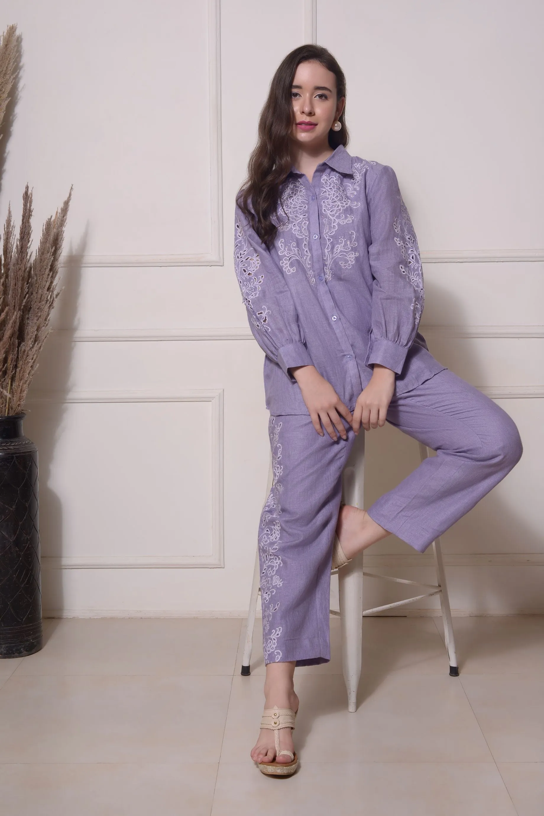 PURPLE CUTWORK COORD SET