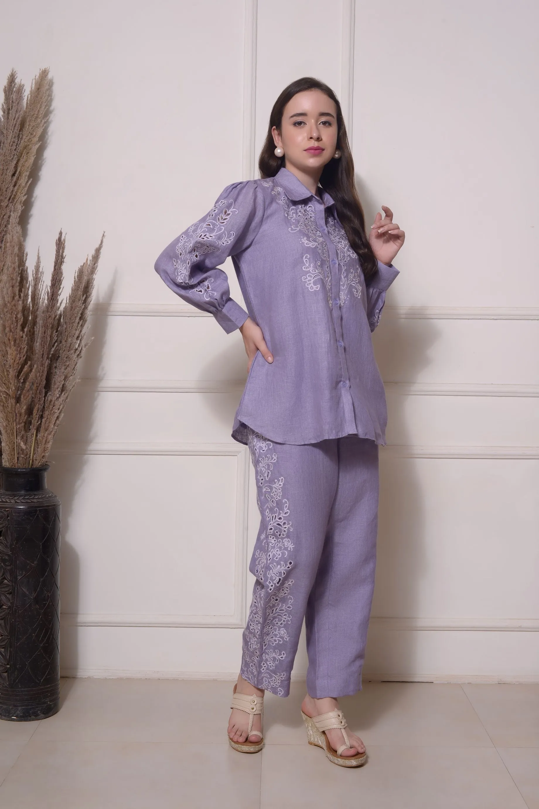 PURPLE CUTWORK COORD SET