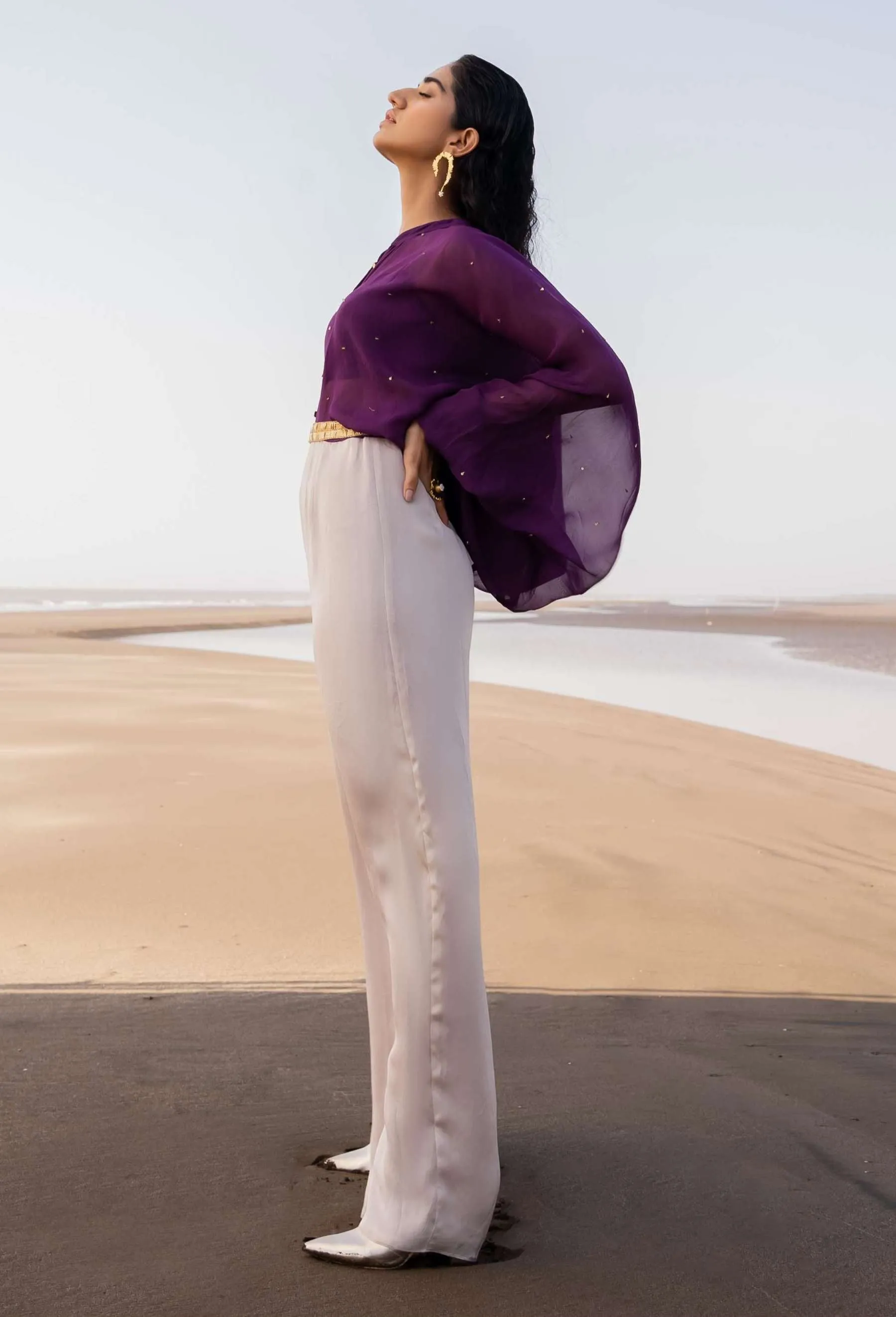 Purple Ivory Cutdana Embroidered Jumpsuit
