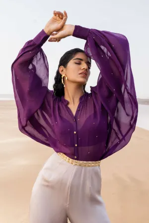 Purple Ivory Cutdana Embroidered Jumpsuit