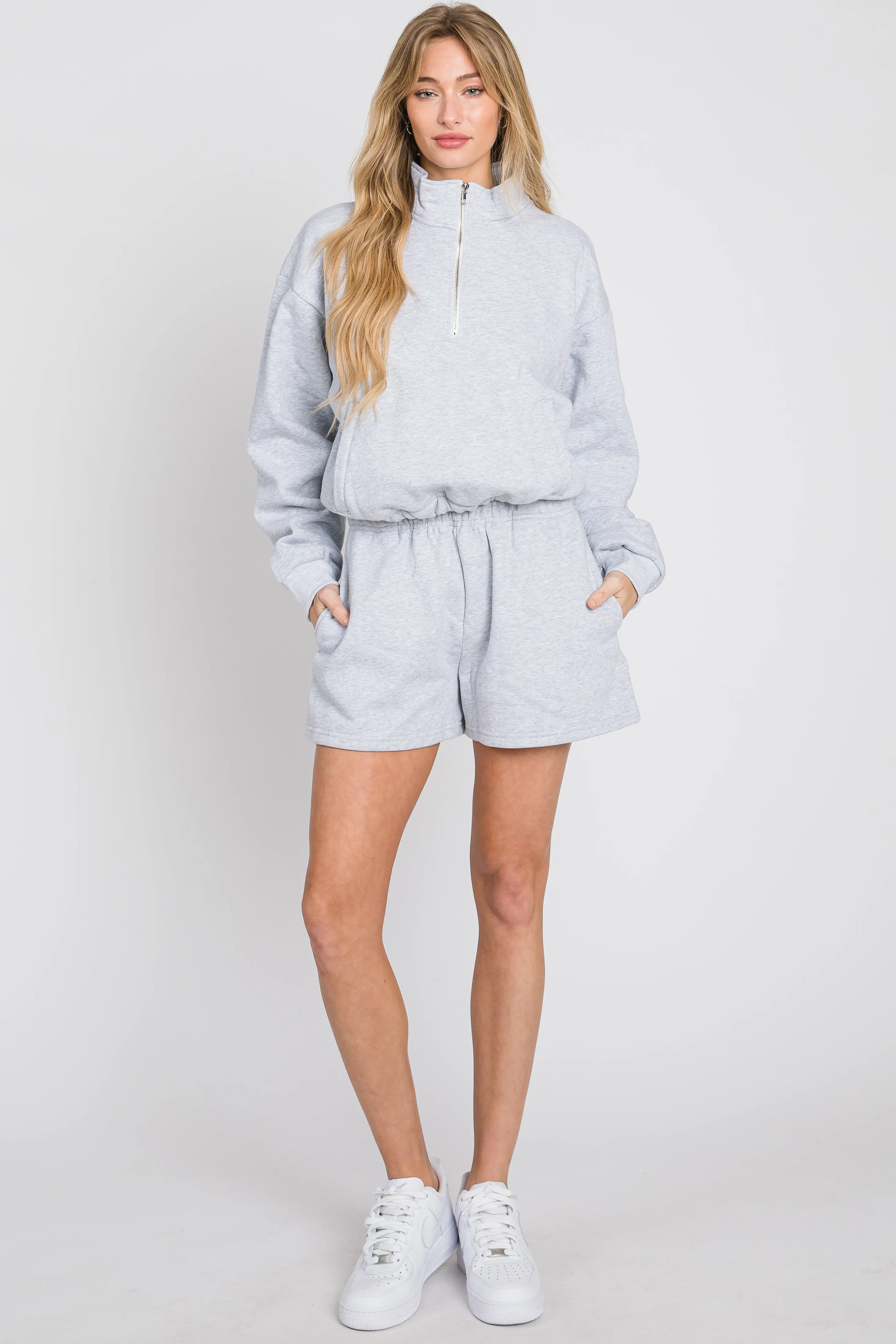 QUARTER ZIP CROP SWEATSHIRT