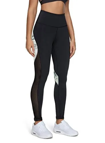 QUEENIEKE Women Yoga Pants Blocking Mesh Workout Running Leggings Tights with Pockets XS Colorful Black