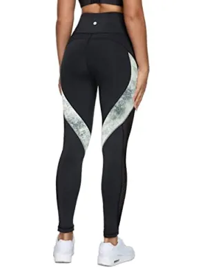 QUEENIEKE Women Yoga Pants Blocking Mesh Workout Running Leggings Tights with Pockets XS Colorful Black