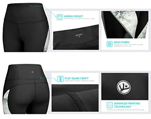 QUEENIEKE Women Yoga Pants Blocking Mesh Workout Running Leggings Tights with Pockets XS Colorful Black