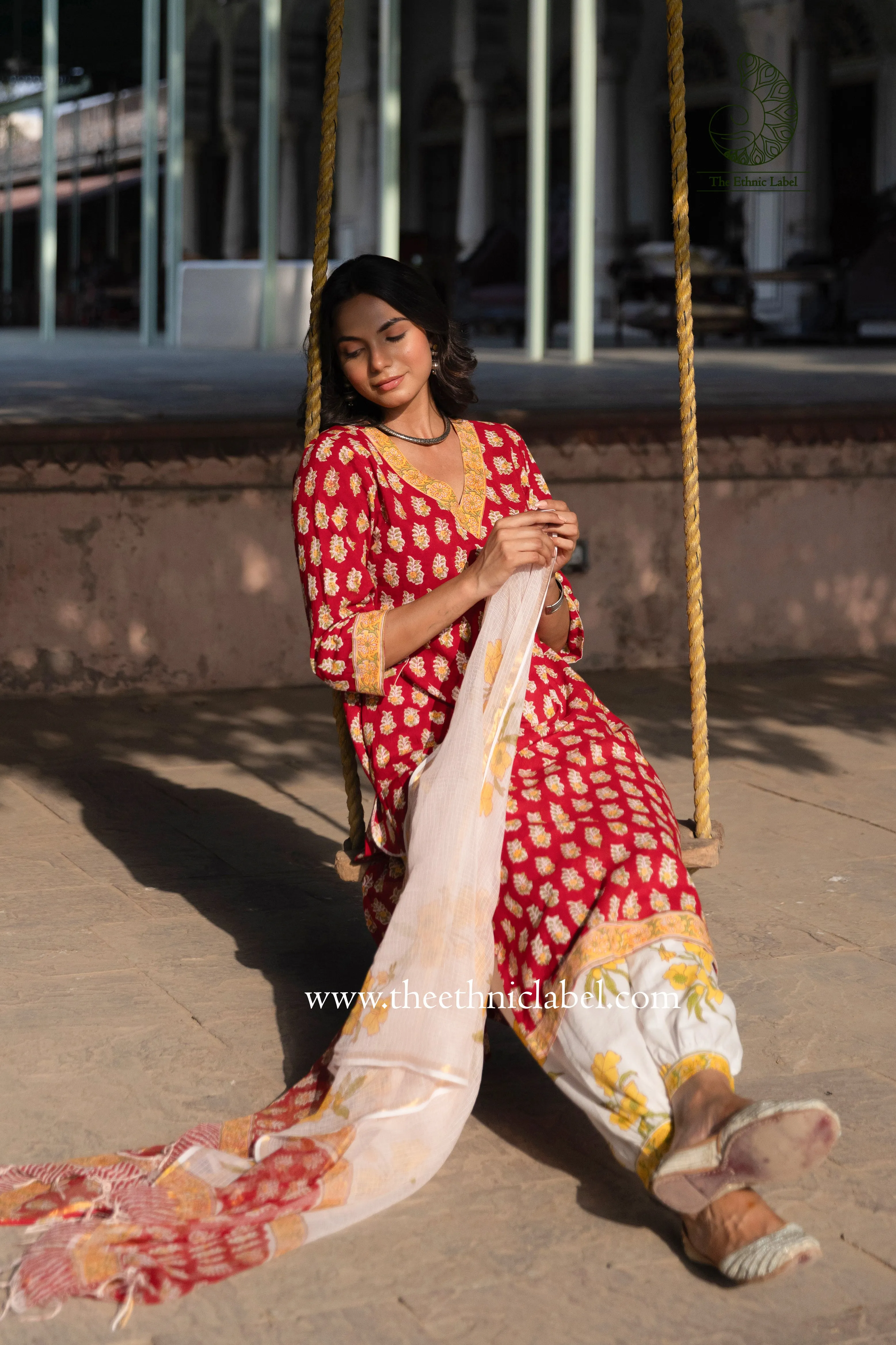 "Aadhira" Cotton Kurta Set with Kota Doria Dupatta(3pc)