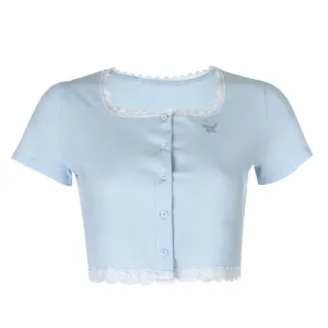 "BLUE LACE BUTTERFLY EMBROIDERY" CROP TOP N040605