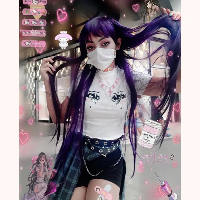 "EMBROIDERED TEARS COMIC EYES" CROP TOP K112015