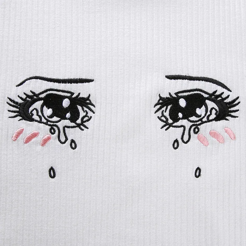 "EMBROIDERED TEARS COMIC EYES" CROP TOP K112015