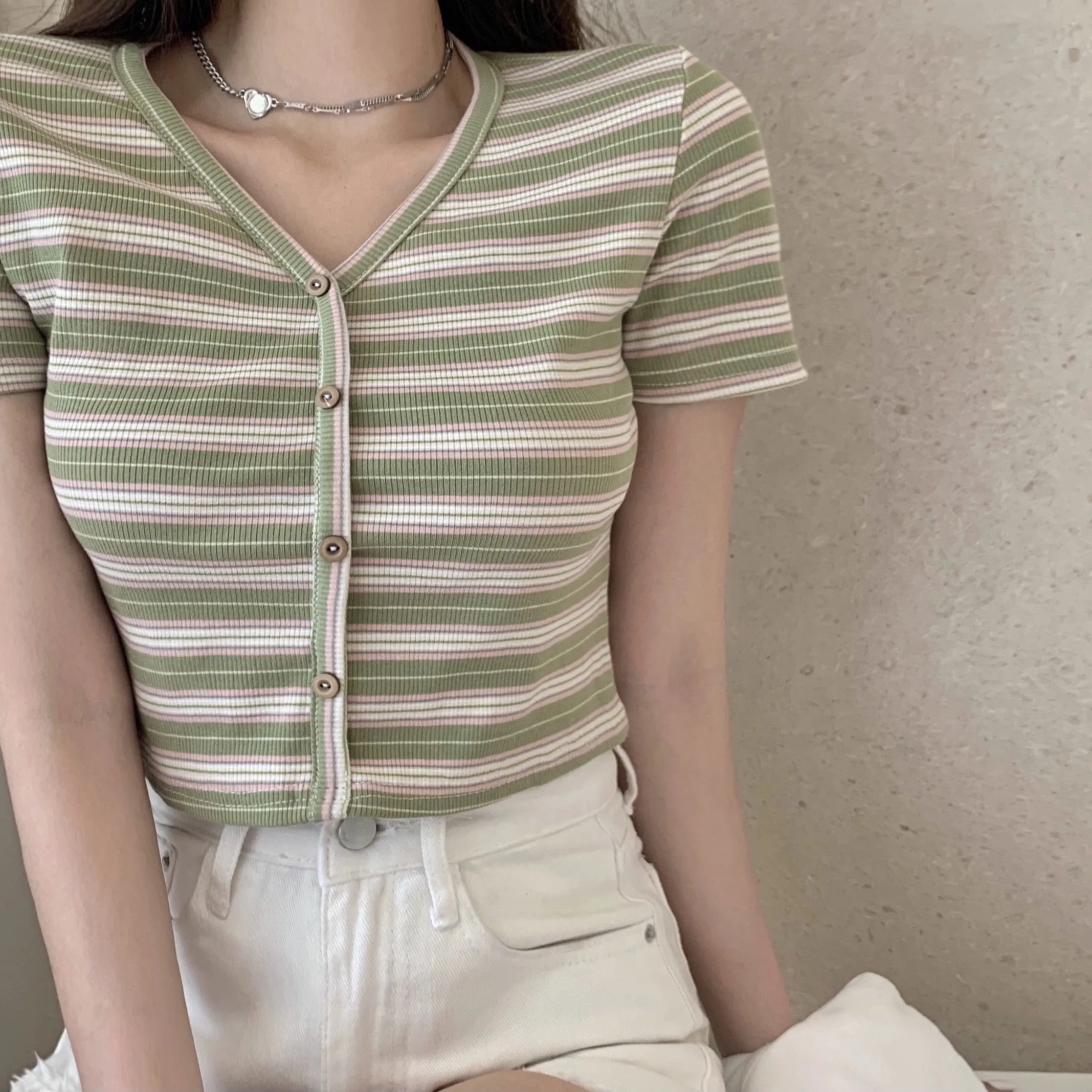 "FOUR PASTEL STRIPED KNITTED" T-SHIRTS N042407