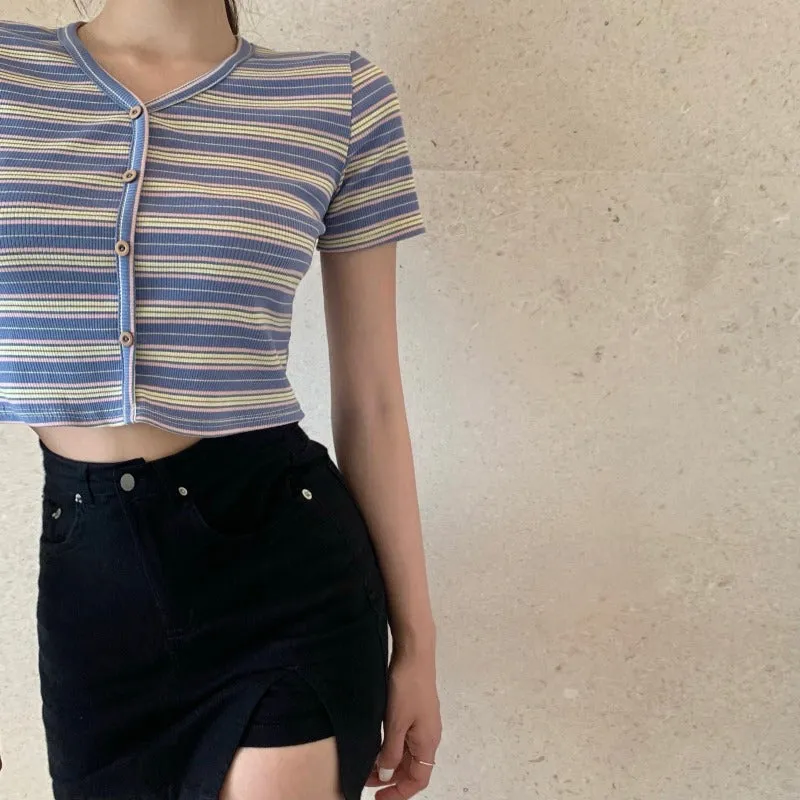 "FOUR PASTEL STRIPED KNITTED" T-SHIRTS N042407