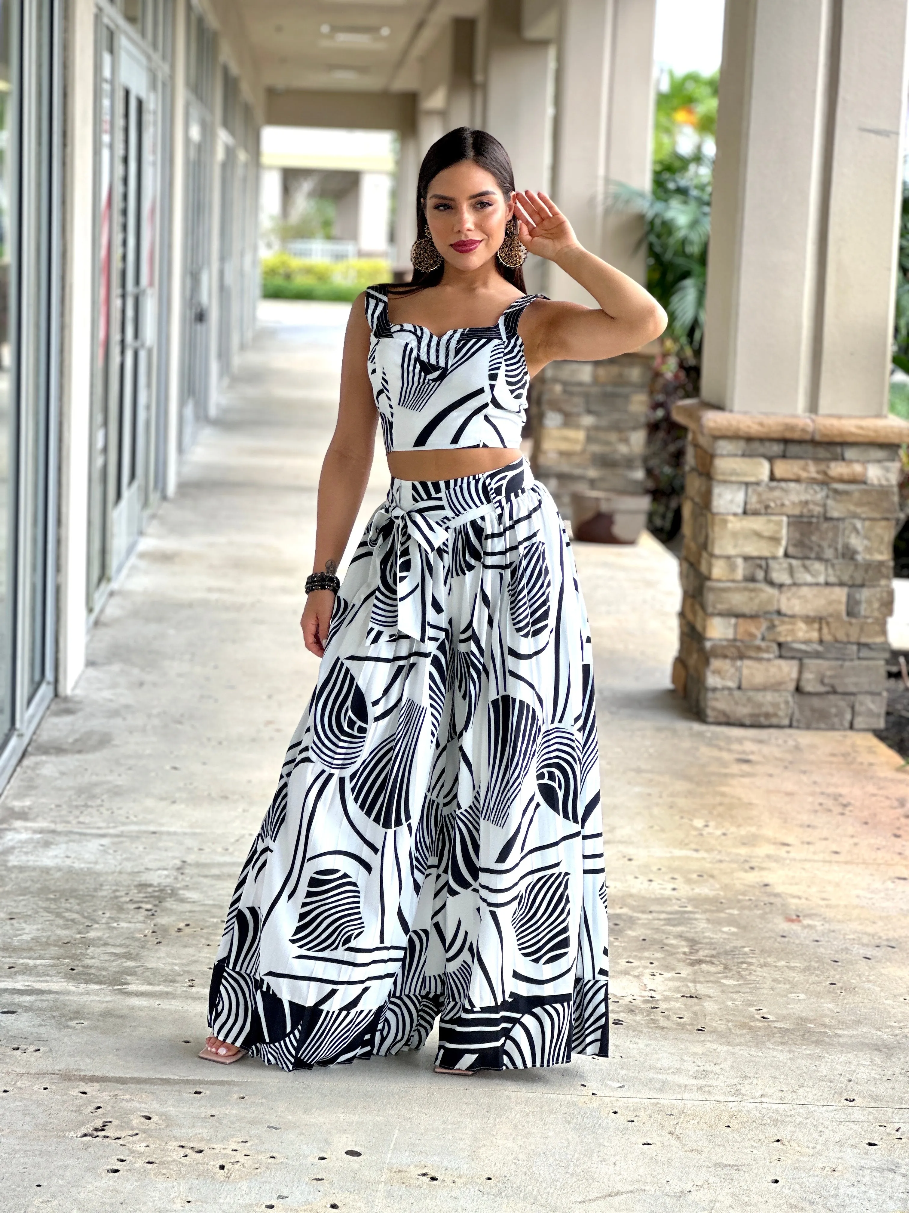 "Milla" Printed Pleated Pants Set