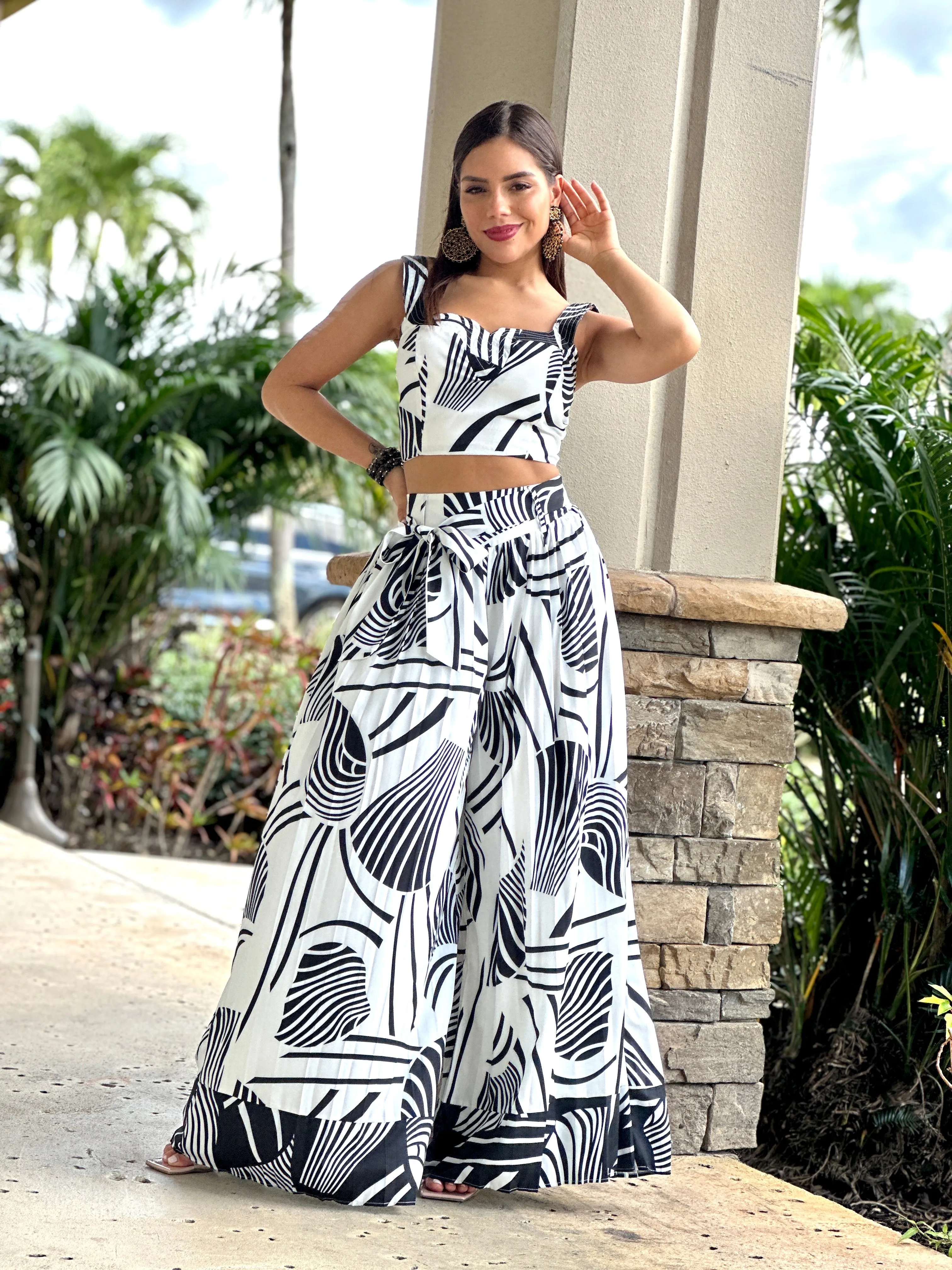 "Milla" Printed Pleated Pants Set