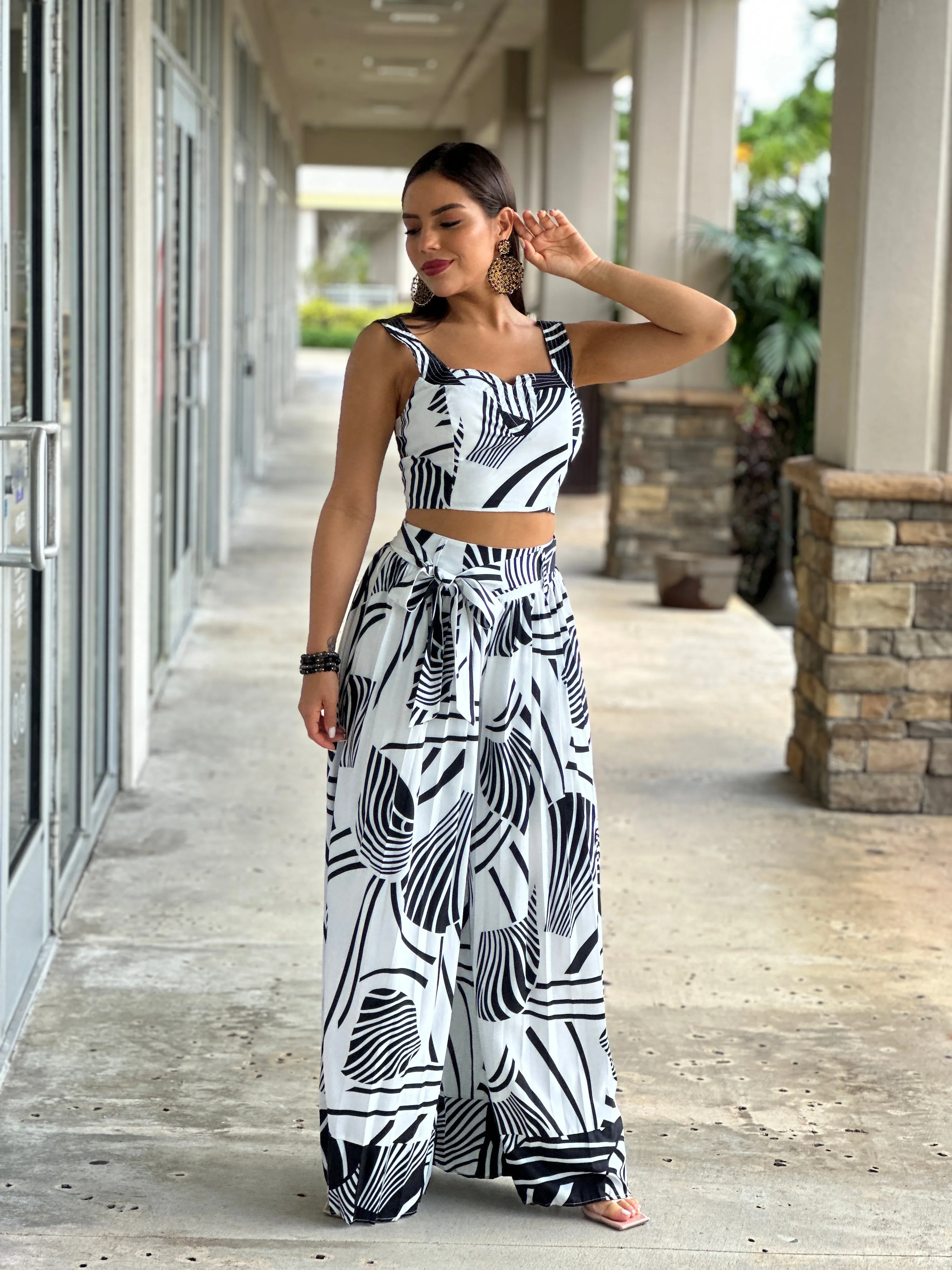 "Milla" Printed Pleated Pants Set