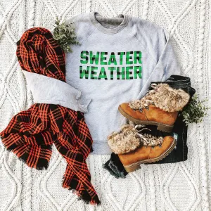 "Sweater Weather" Kelly Green Plaid Crew Neck Fleece
