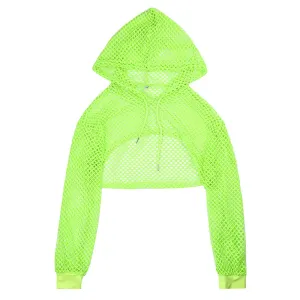 "WHITE/BLACK/GREEN MESH HOLLOW" SUPER SHORT TOP HOODIE UB2435