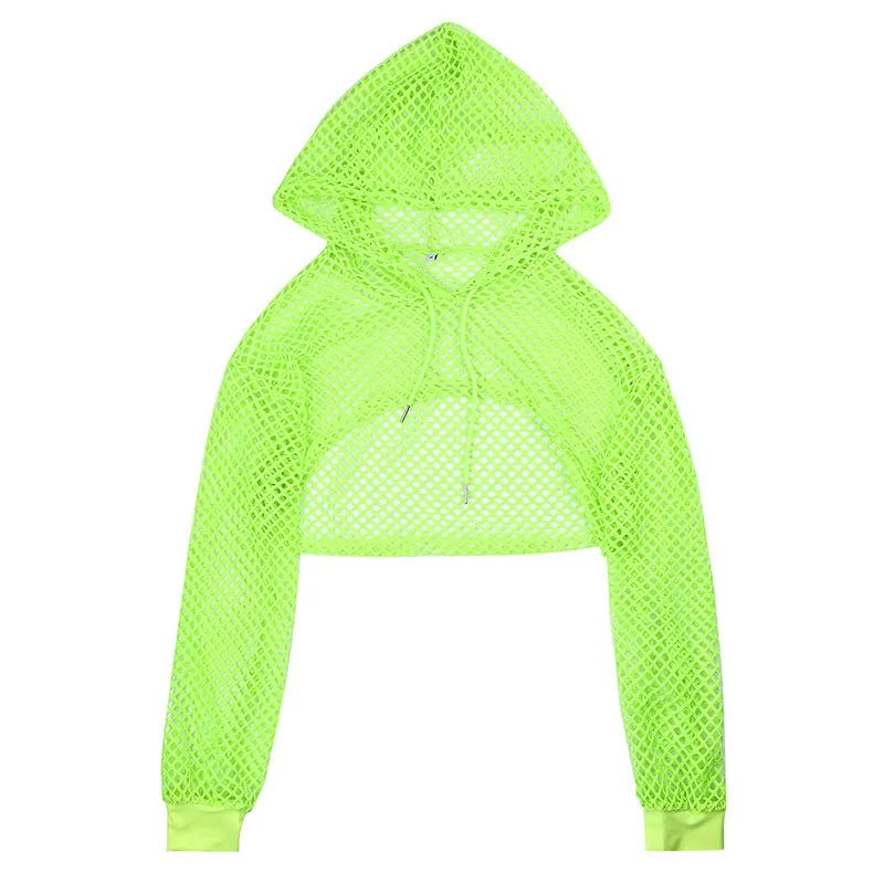"WHITE/BLACK/GREEN MESH HOLLOW" SUPER SHORT TOP HOODIE UB2435