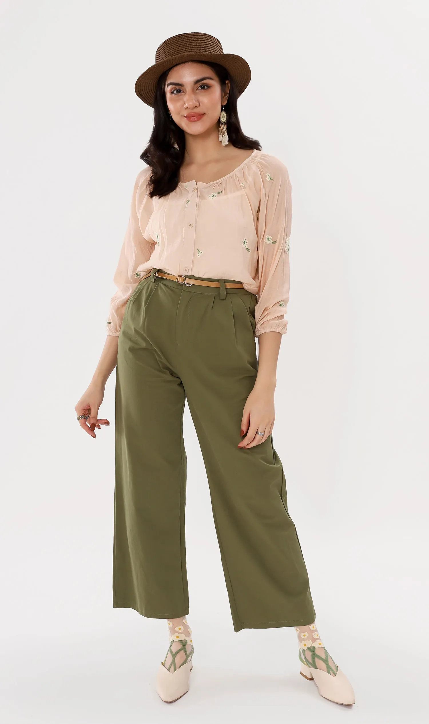 RAI Wide-Leg Pants (Army Green)