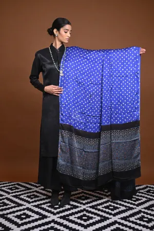 Rakbaa - Blue Black Ajrakh Bandhej dupatta in Modal silk