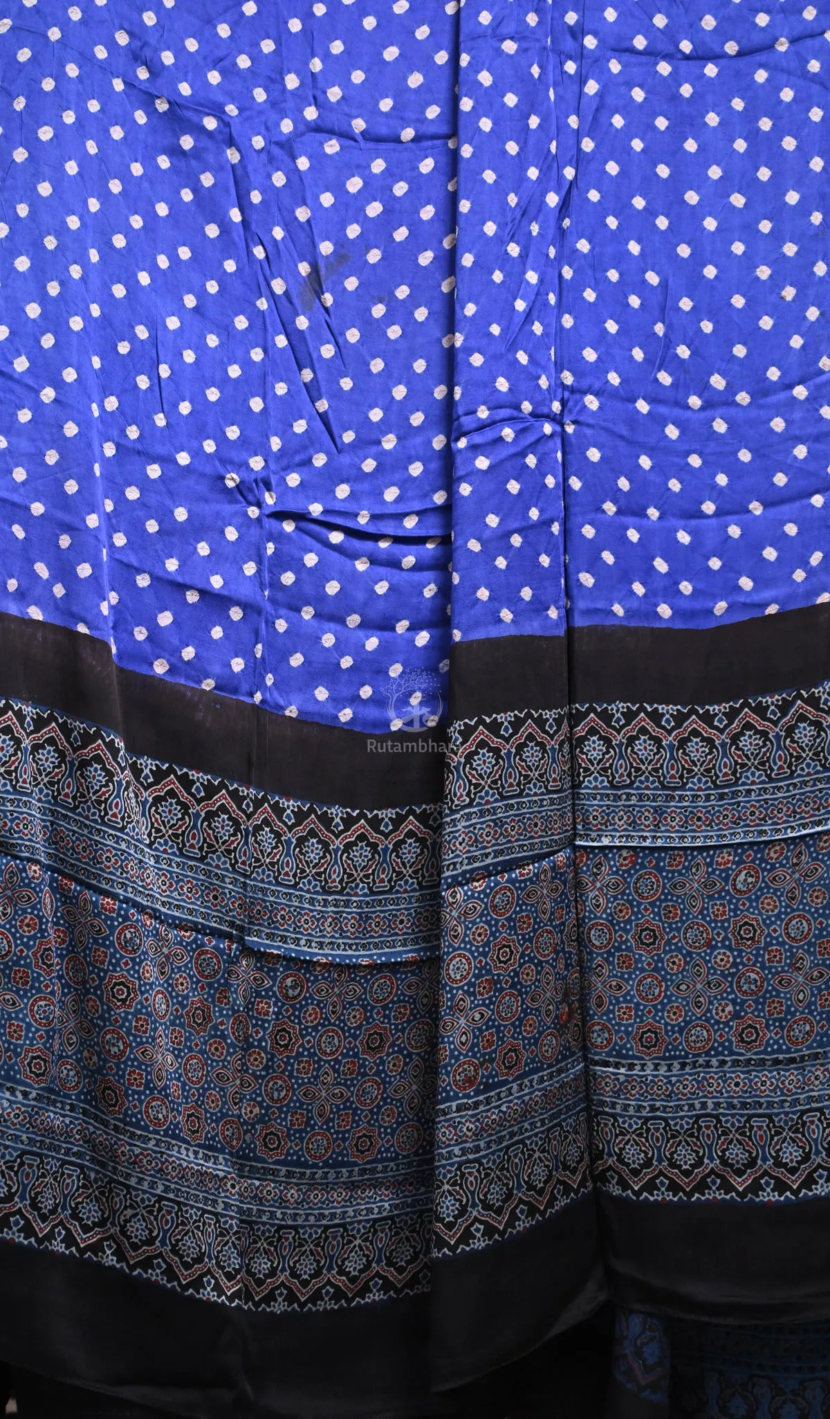 Rakbaa - Blue Black Ajrakh Bandhej dupatta in Modal silk