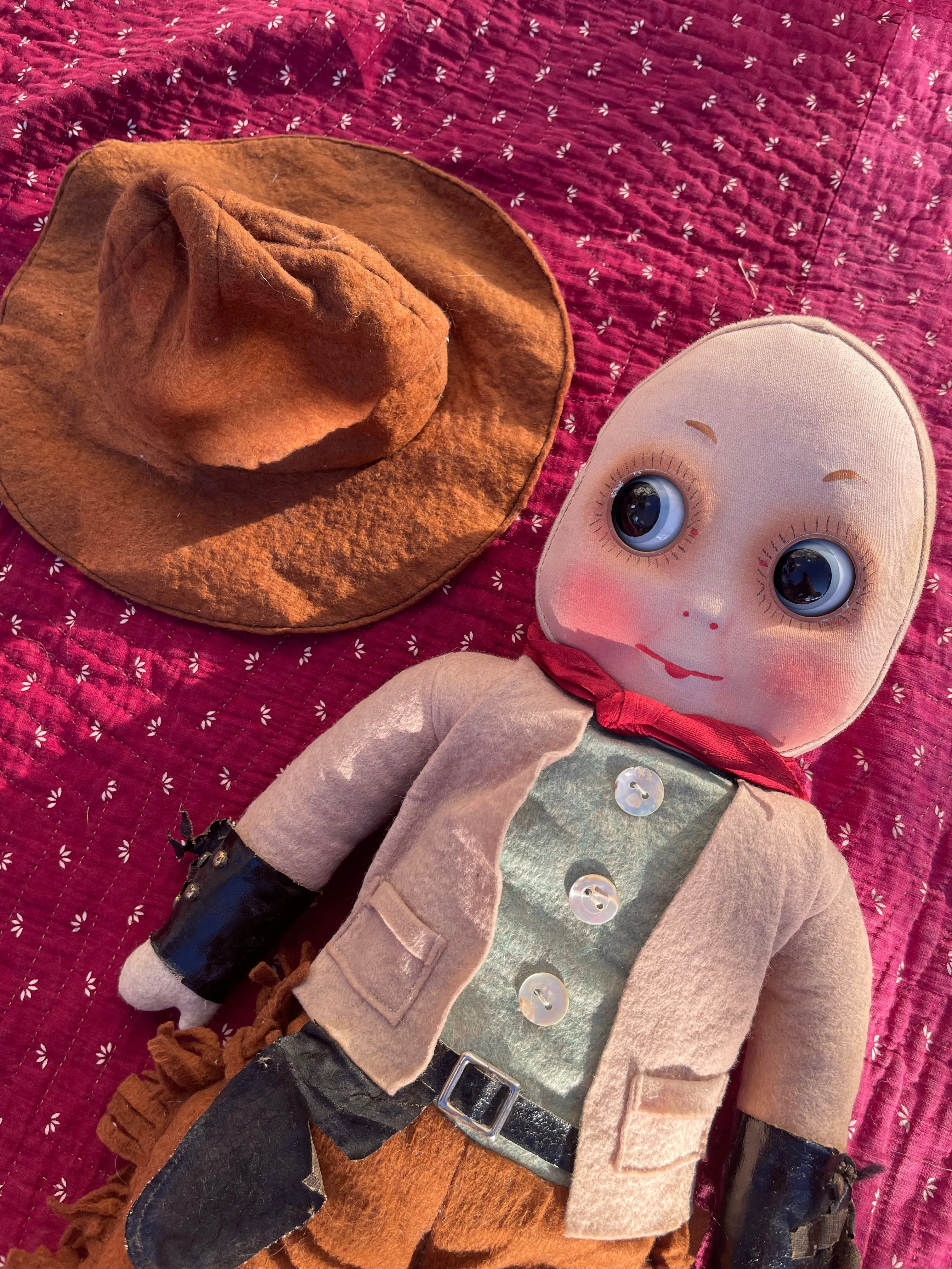 Rare Depression Era Handmade Large Straw Cowboy Doll