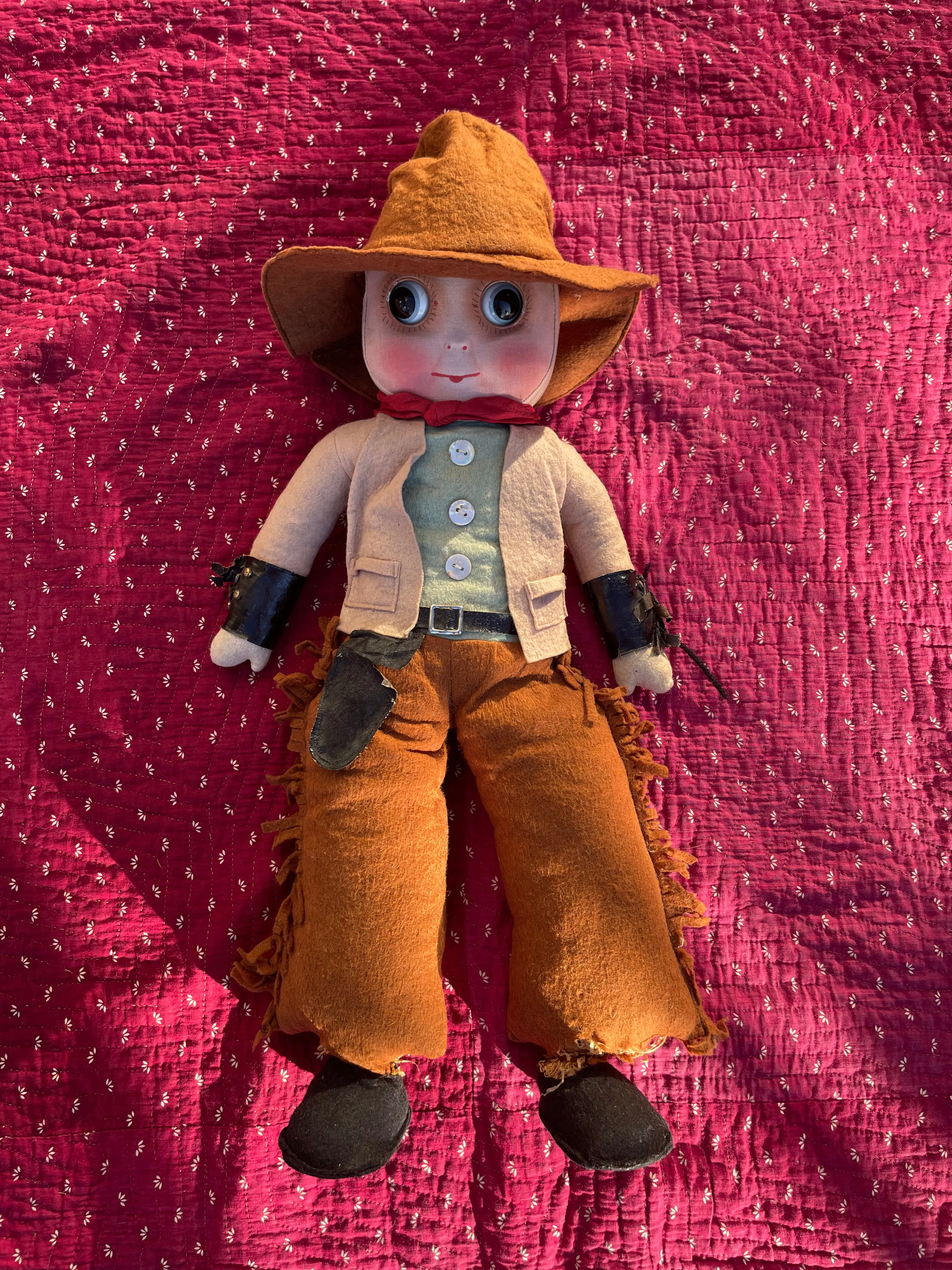 Rare Depression Era Handmade Large Straw Cowboy Doll