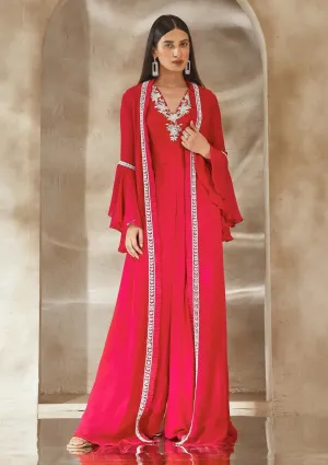 Rasberry pink pleated jumpsuit and jacket