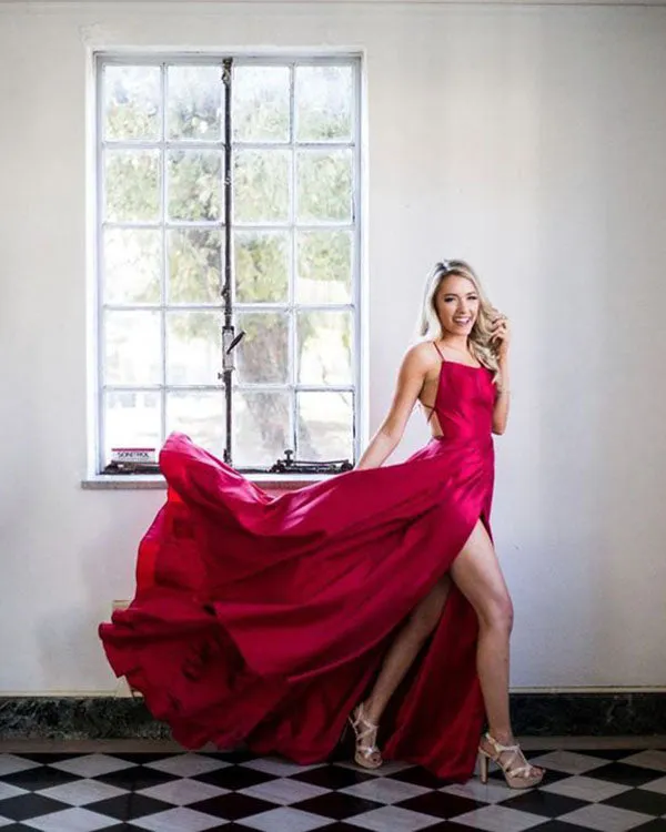 Real Photos Green Prom Dresses with Criss-Cross Straps Sexy Slit Evening Party Gowns 2018 Long