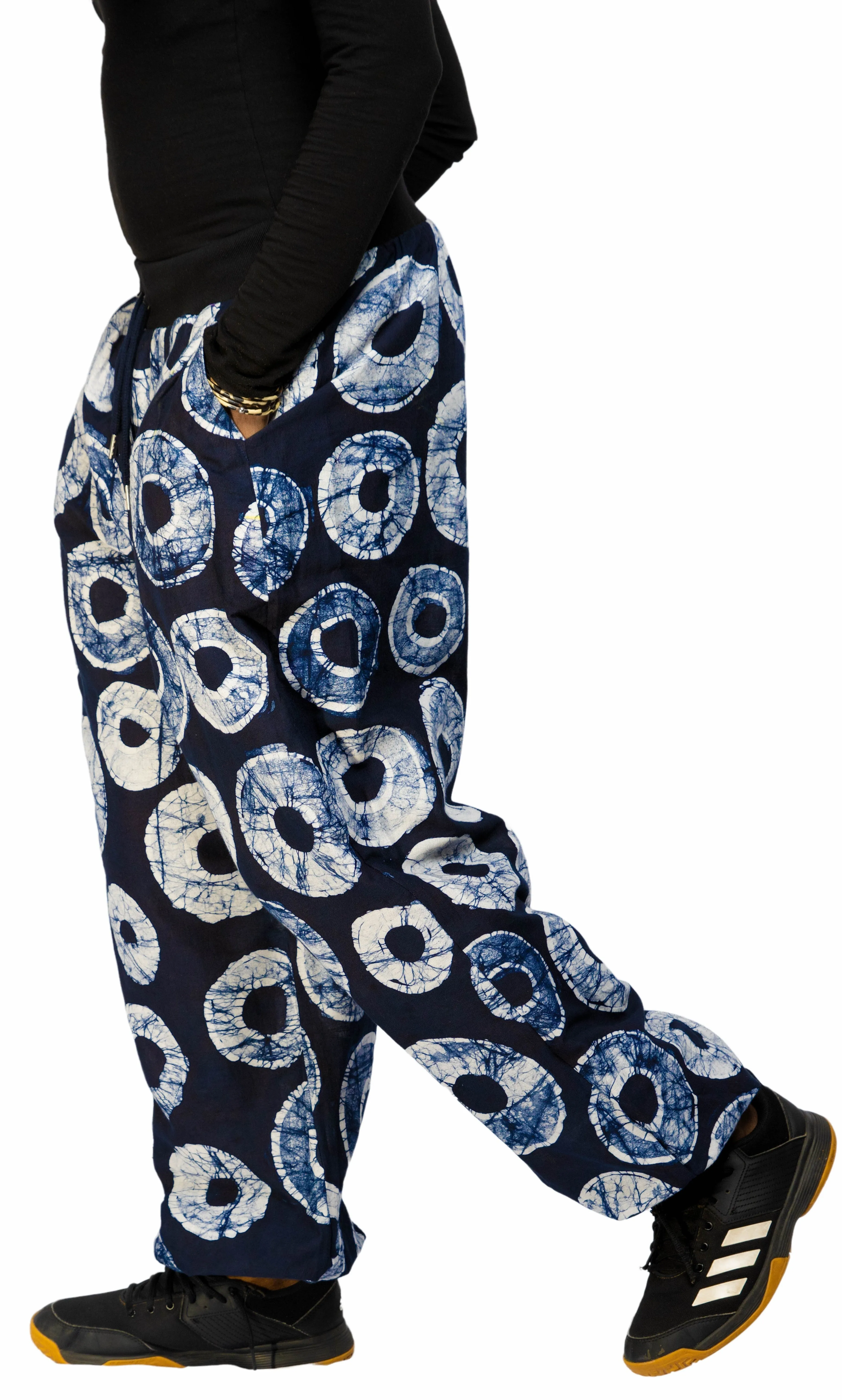 Red and Blue Adire Fabric Cargo Pants