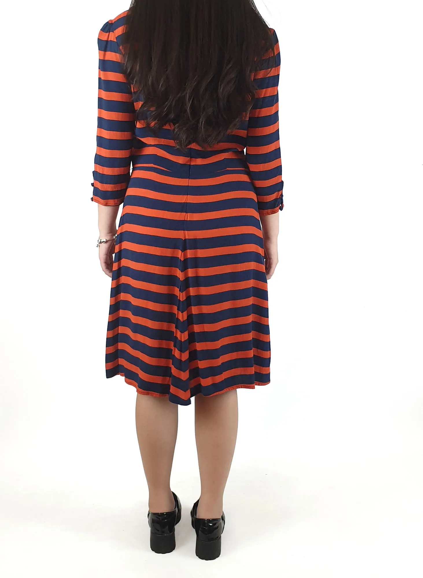 Red and navy striped long sleeve dress fits size 6