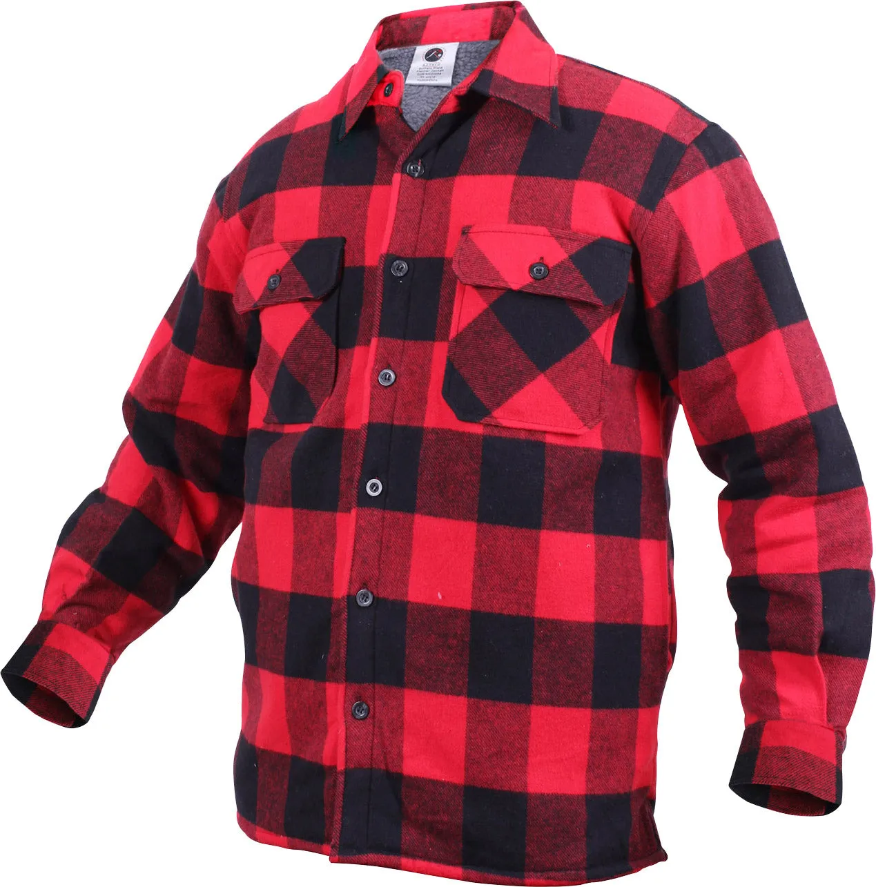 Red Black Buffalo Plaid - Sherpa Lined Flannel Jacket