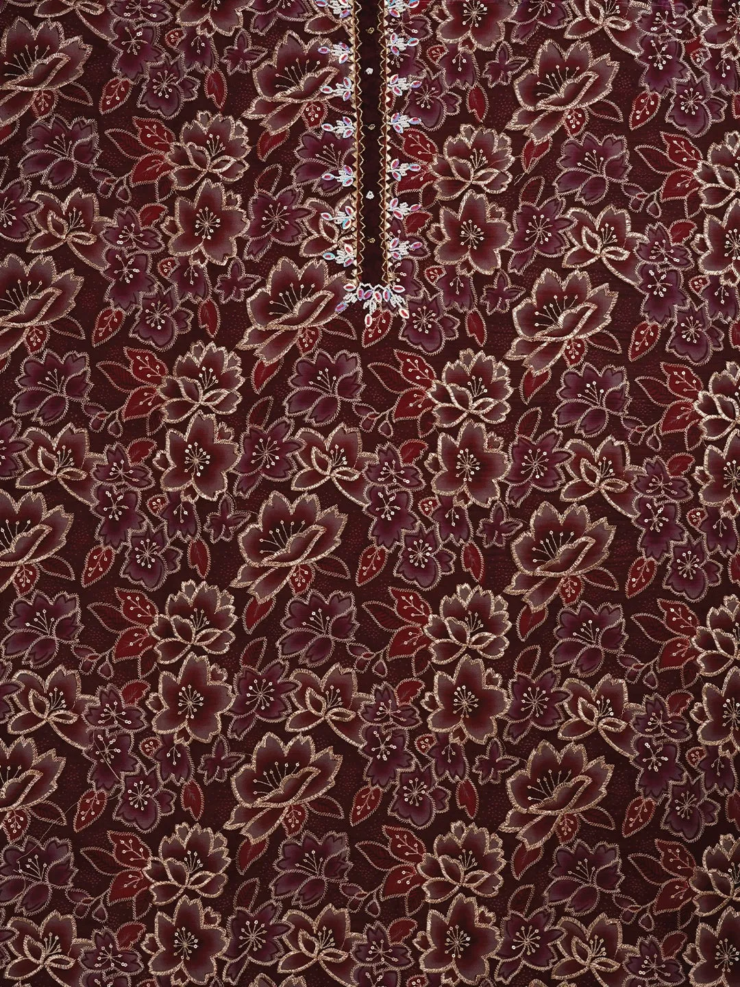 Red Unstitched Embellished Organza Dress Material With Dupatta