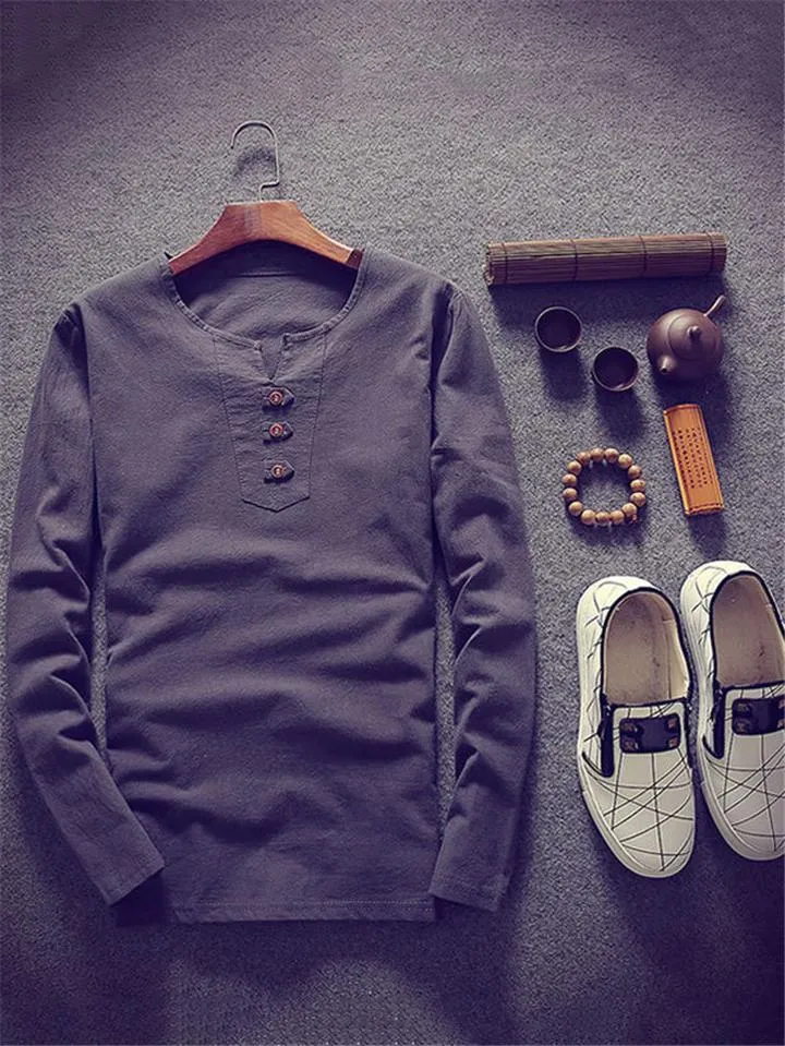 Relaxed Fit 2-Piece Outfit Notched Neck Slit Hem Shirt   Elastic Waistband Full-Length Pants