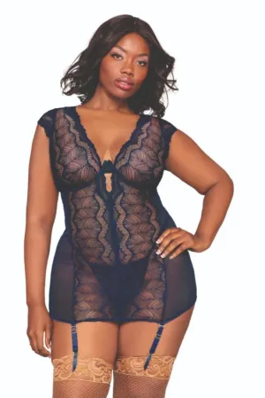 Retro Glam Plus Size Plunge Garter Slip