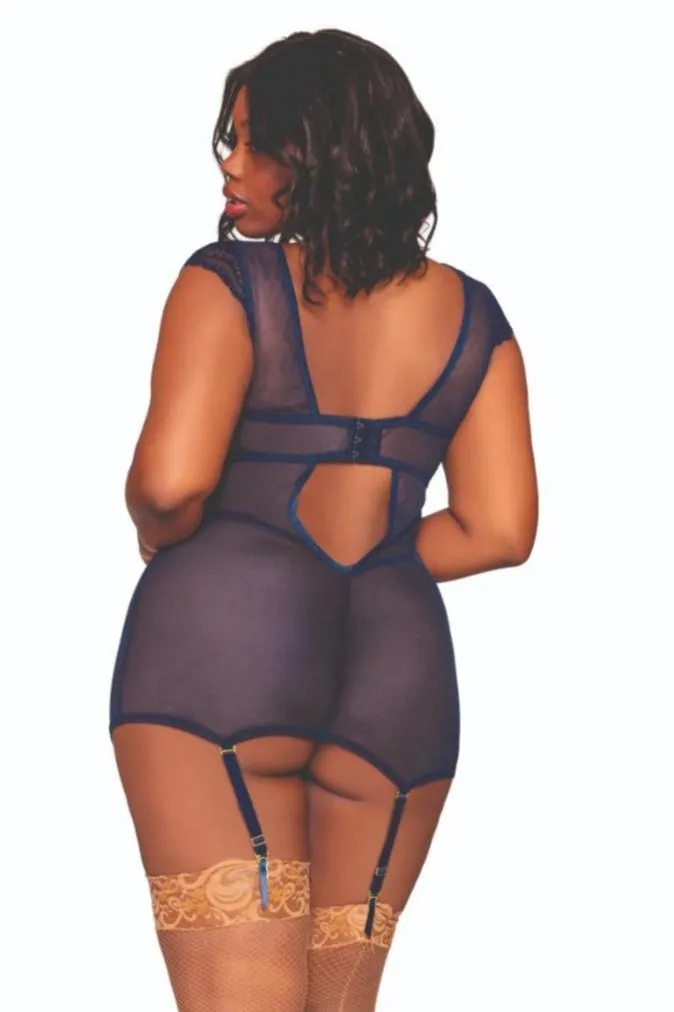 Retro Glam Plus Size Plunge Garter Slip