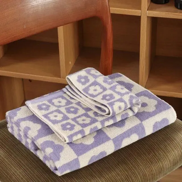 Retro Plaid Flower Bath Towel