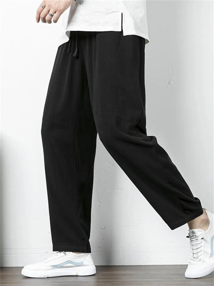 Retro Style Loose Cotton And Linen Casual Men's Plus Size Trousers